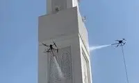شست‌وشوی مناره مسجد با استفاده از پهپاد