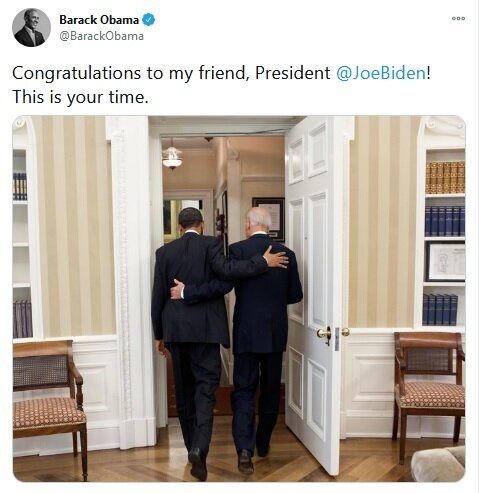 اوباما با این تصویر به بایدن تبریک گفت