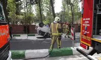 هنر بانوی راننده در واژگونی خودرو +عکس