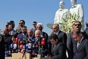 قول قالیباف در کنار مجسمه سردار شهید سلیمانی