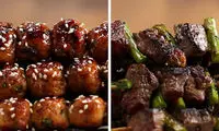 طرز تهیه کباب چوبی با مرغ و استیک
