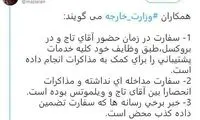 توئیت ناظمی درباره نقش سفارت در قرارداد ویلموتس