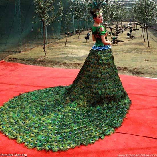 لباس عروسی با 3 هزار پر طاووس! + عکس