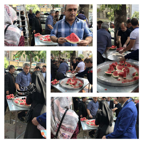 توزیع هندوانه نذری در میدان حسن آباد تهران