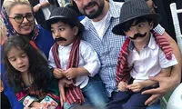 مجید صالحی در کنار همسر و دو قلوهایش