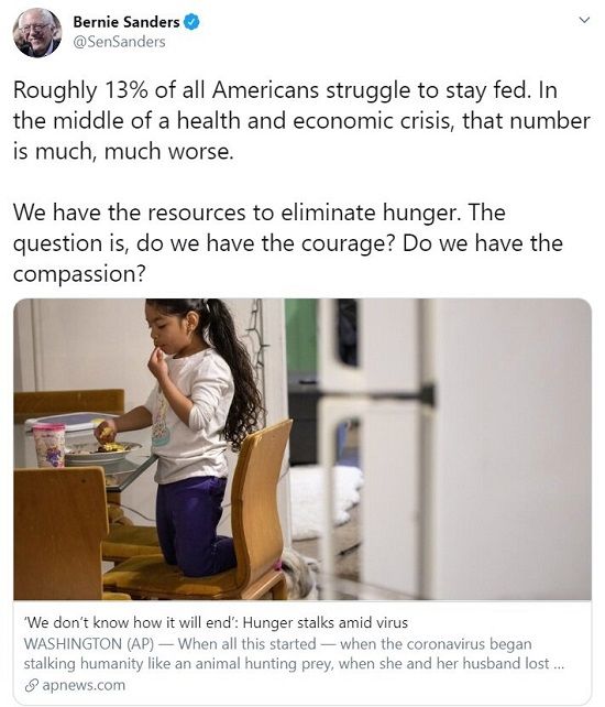 سندرز: آمریکایی‌ها برای سیرکردن شکم تقلا می‌کنند