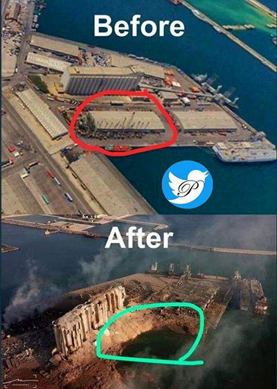 محل اصلی انفجار بیروت؛ قبل و بعد انفجار