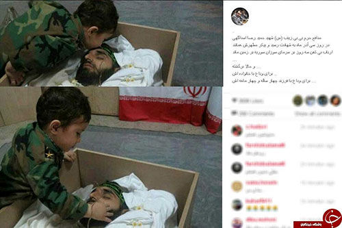 عکس: وداع فرزند 4 ساله مدافع حرم با پدر