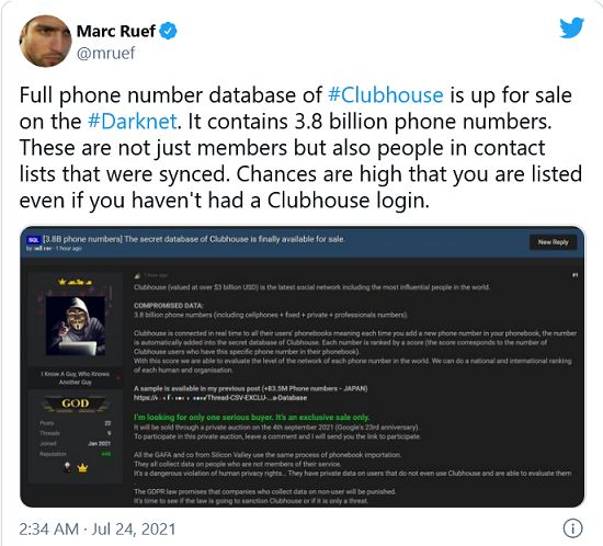 اطلاعات ۳.۸میلیارد کاربر کلاب هاوس هک شد؟