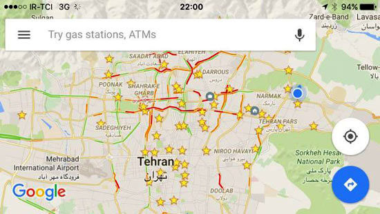 امکان اطلاع از ترافیک تهران در گوگل مپ!