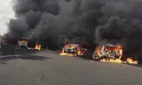 انفجار تانکر بنزین و آتش گرفتن ۵۰ خودرو