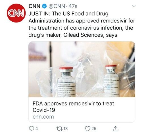 «رمدسیویر» برای درمان کرونا تایید FDA را گرفت