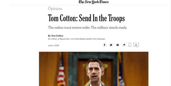 انتقاد از تیتر نیویورک‌تایمز؛ «ارتش را وارد عمل کنید»