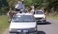 حرکات خطرناک مسافران یک خودرو در جاده ماسال!