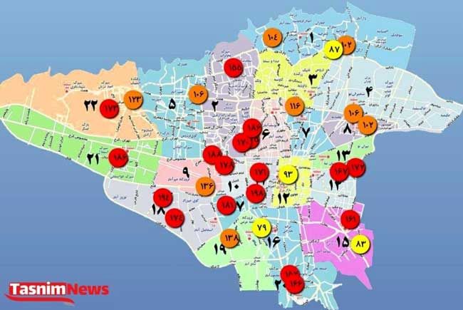 اکثر مناطق تهران در وضعیت قرمزِ آلودگی هوا