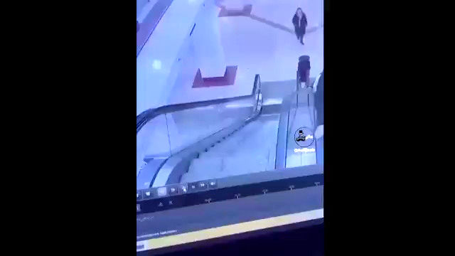 پرت شدن مرد از پله برقی بر اثر لگد یک دیوانه