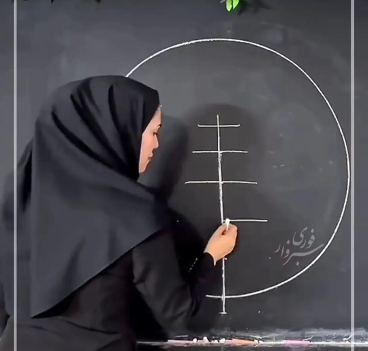 نقاشی‌ خلاقانه خانم‌معلم سبزواری روی تخته‌سیاه