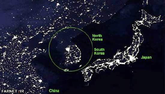 تفاوت جالب کره‌شمالی و کره‌جنوبی از فضا!