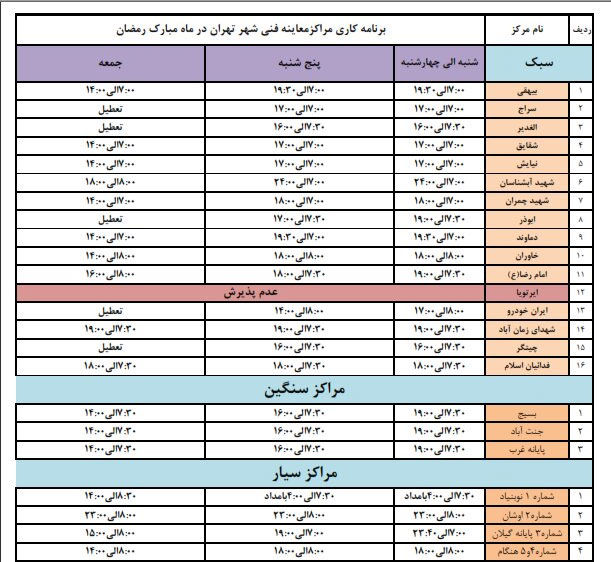 ساعت فعالیت مراکز معاینه‌فنی تهران تغییر کرد