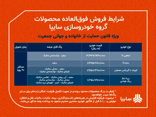 آغاز فروش فوق العاده ۴ محصول سایپا