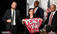 زنی که سخنرانی ضد ایرانی پمپئو را مختل کرد