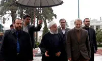 استقبال لاریجانی از روحانی در یک روز بارانی