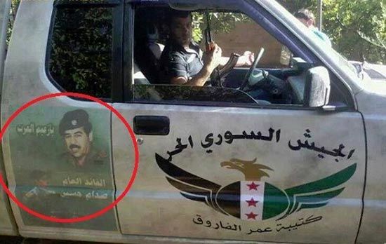 عکس صدام بر خودروهای مخالفان سوری