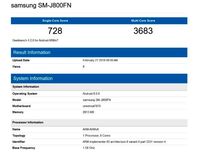 انتشار بنچمارک جدید از Galaxy J۸ سامسونگ