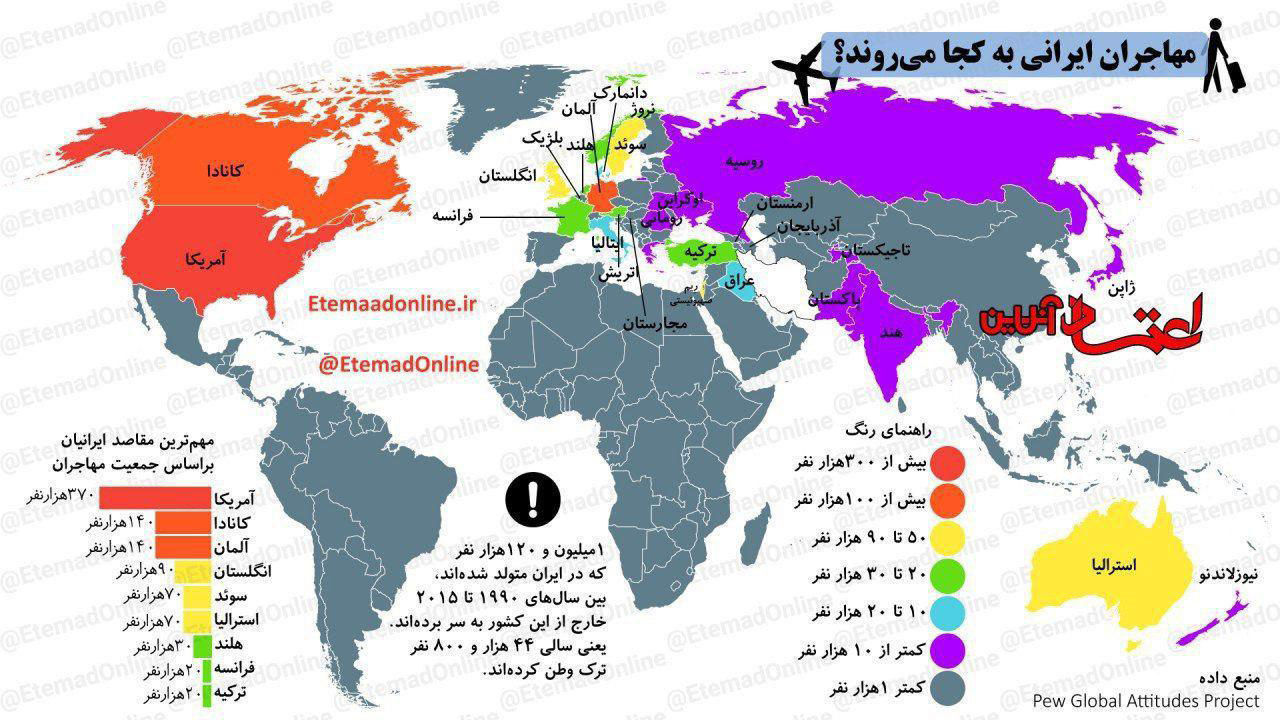 اینفوگرافی؛ مهاجران ایرانی به کجا می‌روند؟