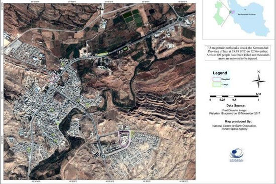 تصاویر ماهواره‌ای پردازش شده از مناطق زلزله زده