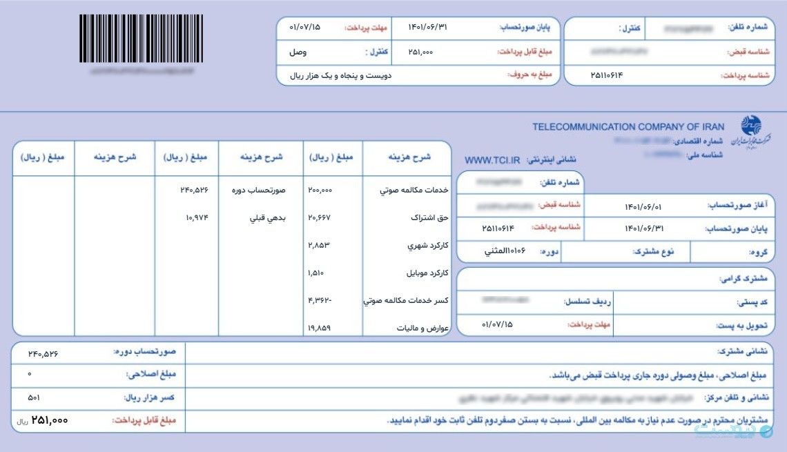 عکسی از یک قبض تلفن که برایتان قابل هضم نیست