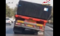 حرکت کامیون بدون لاستیک عقب در بزرگراه مشهد!