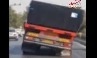حرکت کامیون بدون لاستیک عقب در بزرگراه مشهد!