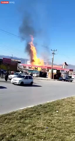 لحظه انفجار در جایگاه پمپ گاز یاسوج