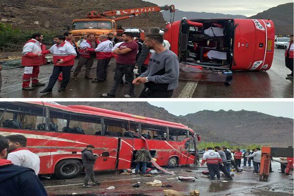 تصاویر دلخراش از واژگونی یک اتوبوس در جاده قزوین