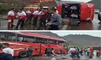 تصاویر دلخراش از واژگونی یک اتوبوس در جاده قزوین