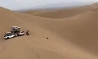 لحظه چپ کردن خودروی لندکروز پرادو وسط کویر
