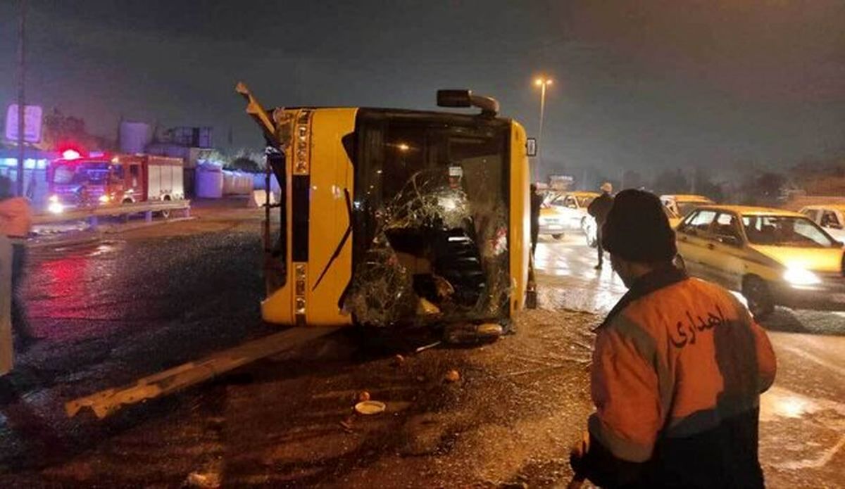   حادثه تلخ واژگونی اتوبوس این‌بار در شهرضا 