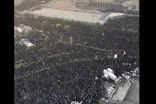 تصاویر هوایی از اقامه نماز بر پیکر رهبر شهید در جمکران