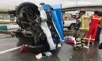 واژگونی مرگبار نیسان آبی در اتوبان باکری تهران