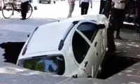 فرونشست ناگهانی زمین یک کوییک را گرفتار کرد