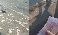 تصادف شدید یک خودرو، بزرگراه را مملو از اسکناس کرد