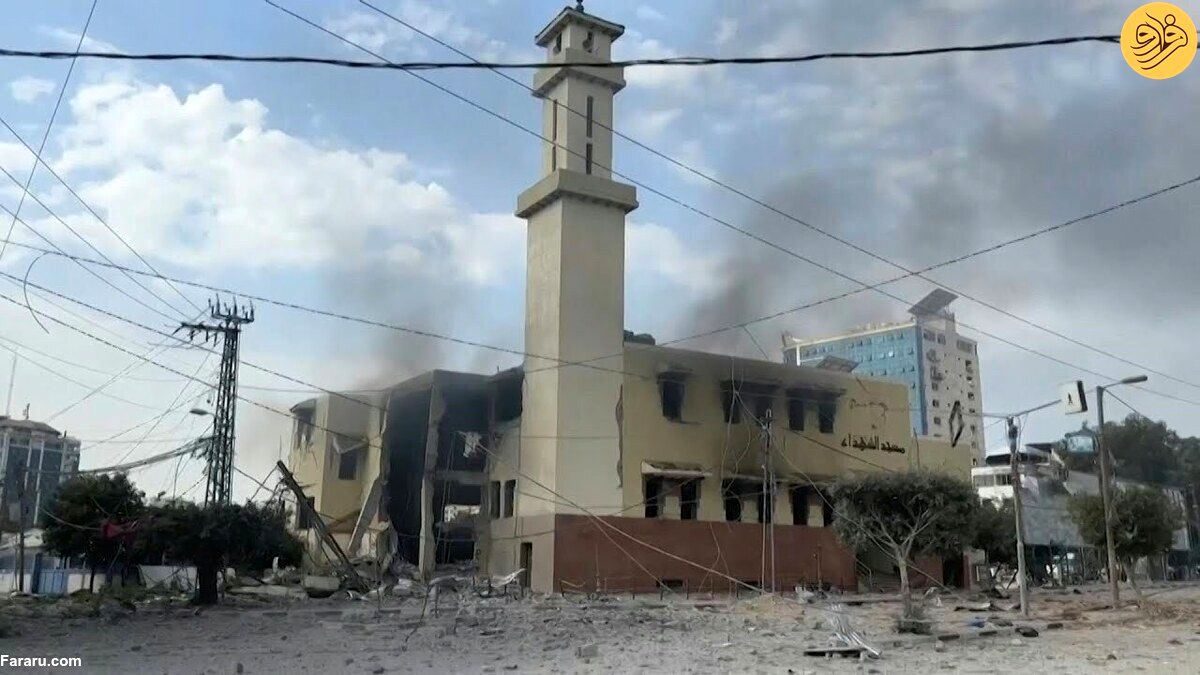 ویدیویی از حمله اسرائیل به مسجد شهدا غزه