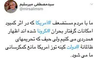 توئیت میرسلیم درباره کمک کرونایی ایران به آمریکا