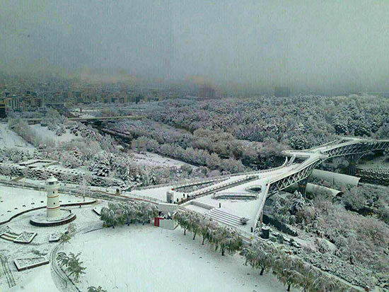 پل طبیعت در روز برفی تهران