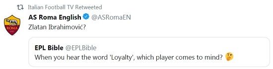 شوخی توئیتر باشگاه رم با وفاداری زلاتان