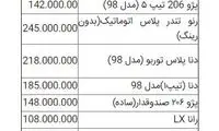 اخرین قیمت خودرو در بازار