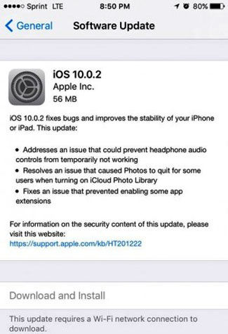 به‌روزرسانی iOS 10.0.2 منتشر شد