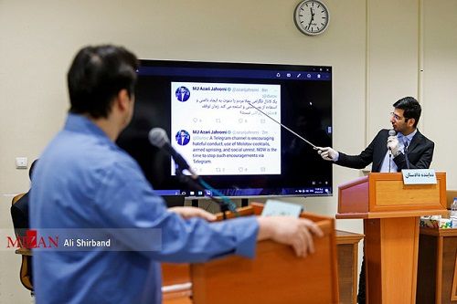 نمایش توئیت آذری‌جهرمی در دادگاه روح‌الله زم