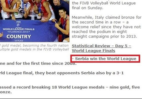 در سایت FIVB صربستان قهرمان شد! +عکس